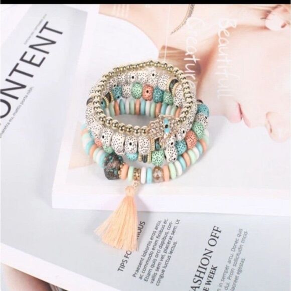 Pastel Beaded evil eye protection charm multi-layer bracelet - Picture 2 of 3